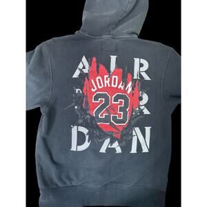 Air Jordan 23 Black Graphic Print Pullover Hoodie Logo Drawstring Pockets Med